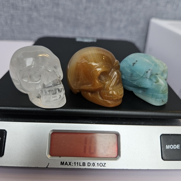 Mini skulls crystal set Amazonite agate clear quartz - Picture 3 of 14